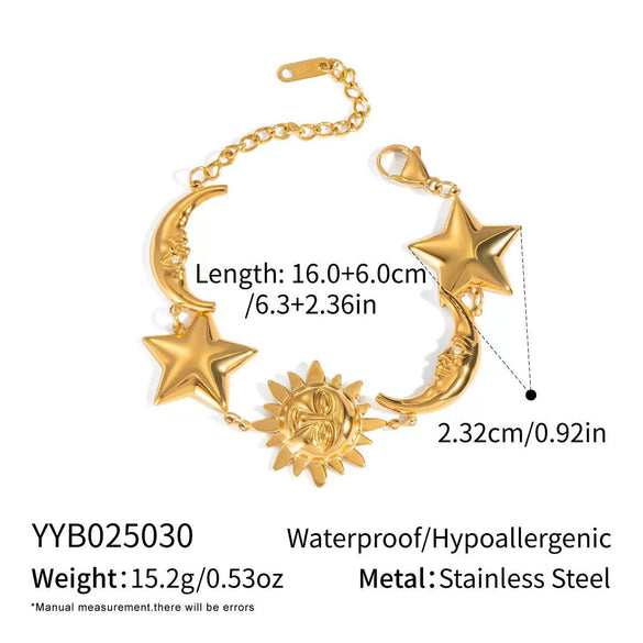 Wholesale Girls Light Luxury High End Waterproof Environmentally Friendly Stainless Steel Hand Jewelry Bracelet With Sun Moon Star Geometric Pattern And Electroplating