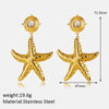 Wholesale Girls Marine Style Starfish Inlaid Natural Black Shell 18K Goldplated Stainless Steel Earrings