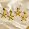Wholesale Girls Marine Style Starfish Inlaid Natural Black Shell 18K Goldplated Stainless Steel Earrings