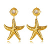 Wholesale Girls Marine Style Starfish Inlaid Natural Black Shell 18K Goldplated Stainless Steel Earrings