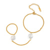 Wholesale Girls Pearl Finger Chain Bracelet In Titanium Steel With Geometric Shape And Electroplating Processing