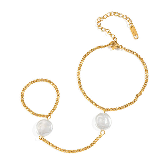 Wholesale Girls Pearl Finger Chain Bracelet In Titanium Steel With Geometric Shape And Electroplating Processing