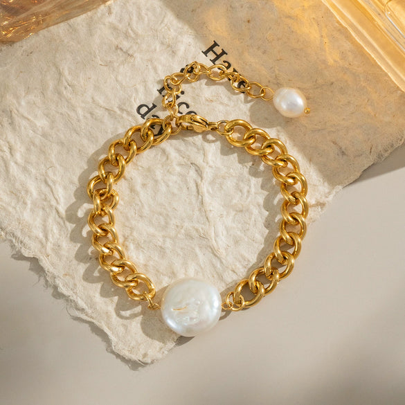 Wholesale Girls Pearl Stainless Steel Geometric Electroplated Elegant Environmentally Friendly Jewelry Accessories Bracelet