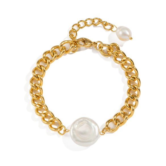Wholesale Girls Pearl Stainless Steel Geometric Electroplated Elegant Environmentally Friendly Jewelry Accessories Bracelet