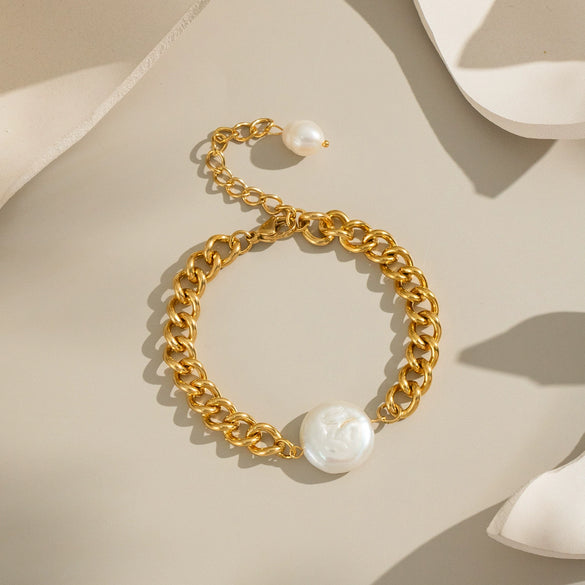 Wholesale Girls Pearl Stainless Steel Geometric Electroplated Elegant Environmentally Friendly Jewelry Accessories Bracelet