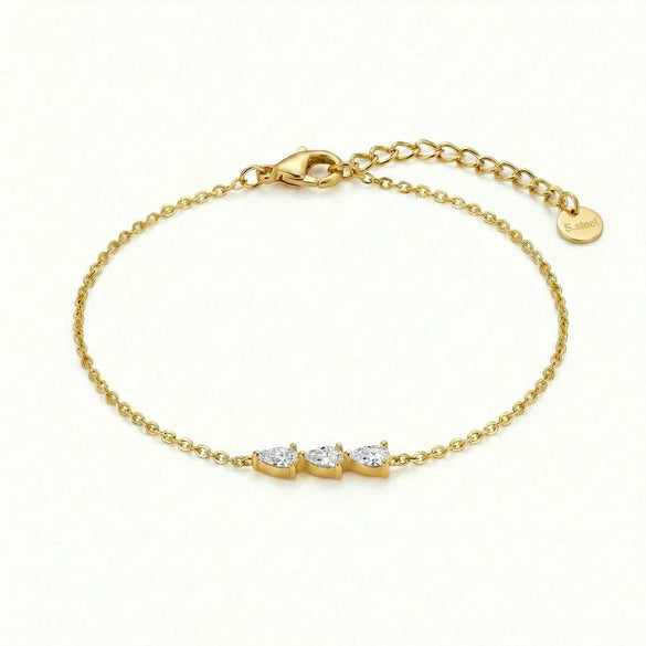 Wholesale Girls Retro Water Drop Geometric Diamondencrusted Stainless Steel Vacuum Plated Bracelet