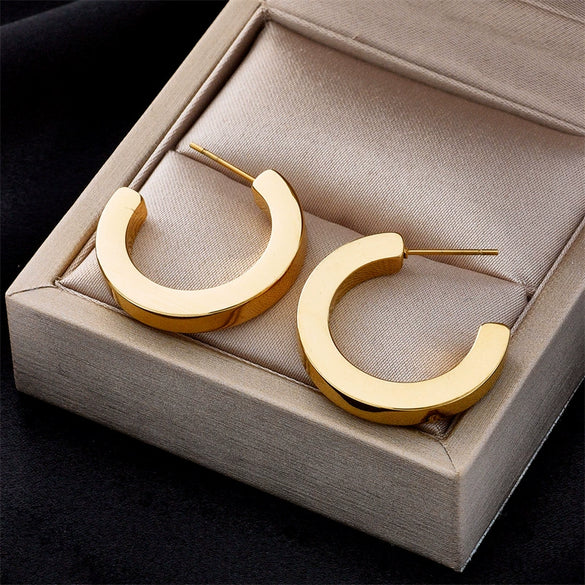 Wholesale Girls Stainless Steel Cshaped Hollow Geometric Earrings