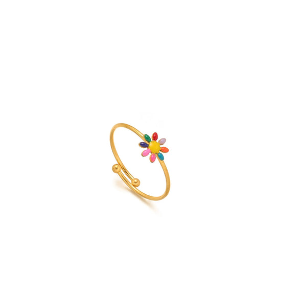 Wholesale Girls Stainless Steel Flower Ring With Electroplating Treatment