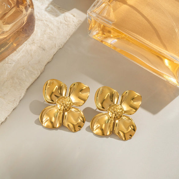 Wholesale Girls Summer Jewelry Set With Floral Stud Earrings And Rings In Stainless Steel With Electroplating