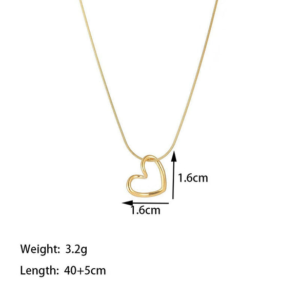 Wholesale Girls Sweet Style Electroplated Titanium Steel Heart Shape Cut Out Pendant Snake Bone Chain Necklace Jewelry