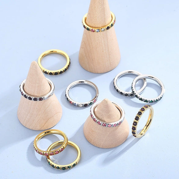 Wholesale Girls Titanium Steel Geometric Style Stacked Ring With Electroplating Treatment