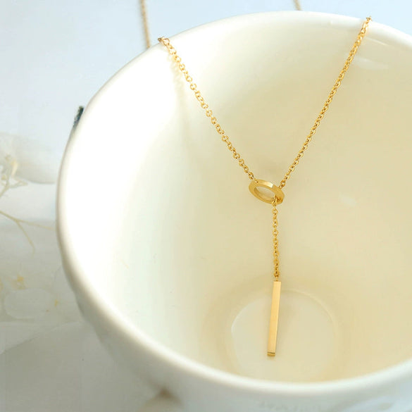 Wholesale Girls' Titanium Steel Niche Necklace With Ot Buckle Tassel Pull Clavicle Chain And Geometric Design Electroplated