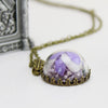 Wholesale Glass And Colored Glaze Geometric Dried Flower Necklace With Encryption Chain