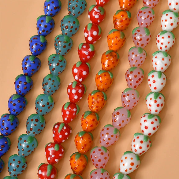 Wholesale Glass And Glaze Strawberry Plum Loose Beads Dripping Glue Handmade Earrings Accessories
