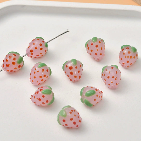 Wholesale Glass And Glaze Strawberry Plum Loose Beads Dripping Glue Handmade Earrings Accessories