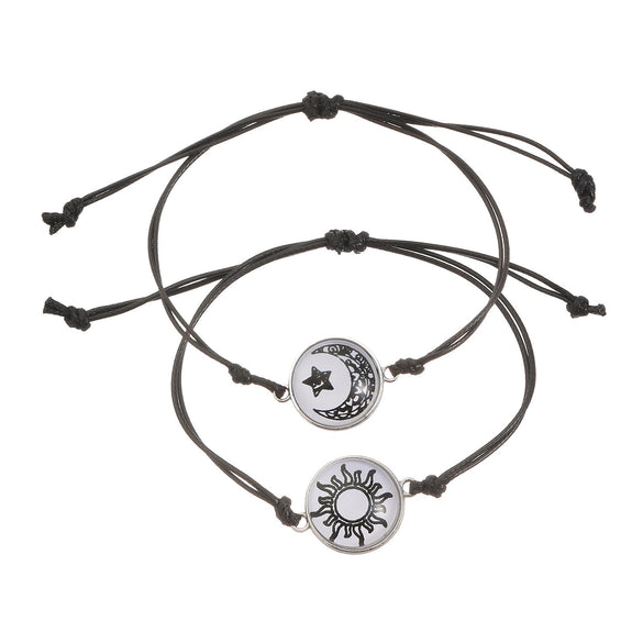 Wholesale Glass And Glazed Geometric And Star Shape Luminous Handwoven Couple Bracelet