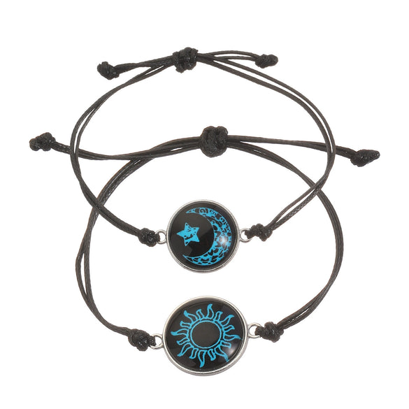 Wholesale Glass And Glazed Geometric And Star Shape Luminous Handwoven Couple Bracelet