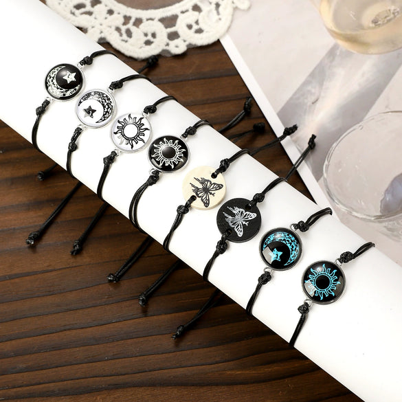 Wholesale Glass And Glazed Geometric And Star Shape Luminous Handwoven Couple Bracelet