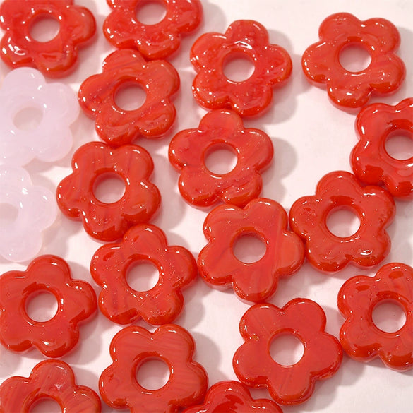 Wholesale Glass Beaded Jewelry With Five Leaf Flower Shape Hand Made Epoxy Treated