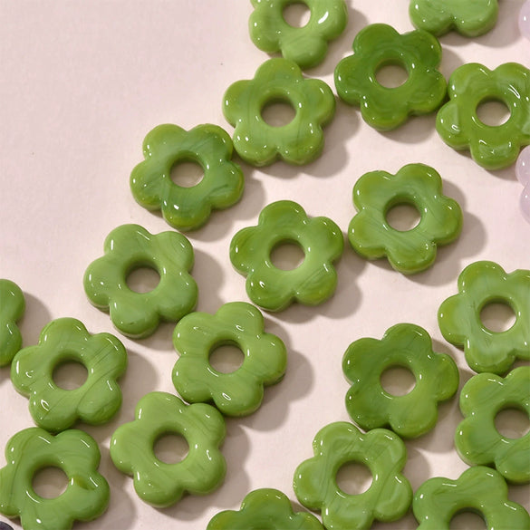 Wholesale Glass Beaded Jewelry With Five Leaf Flower Shape Hand Made Epoxy Treated