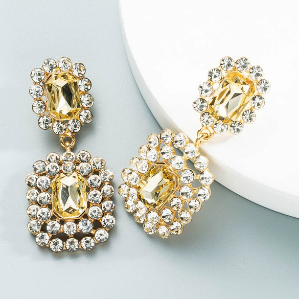 Wholesale Glass Diamond Square Geometric Women's Earrings