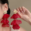 Wholesale Glass Flower Shaped Pleated Chiffon Tassel Earrings With Electroplating For Women