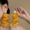 Wholesale Glass Flower Shaped Pleated Chiffon Tassel Earrings With Electroplating For Women