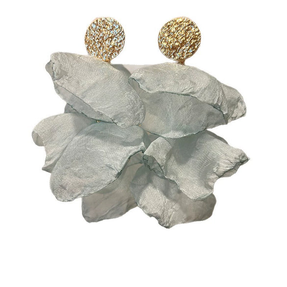Wholesale Glass Flower Shaped Pleated Chiffon Tassel Earrings With Electroplating For Women