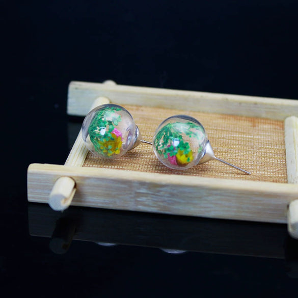 Wholesale Glass Glaze Dried Flower Drop Shape Geometric Earrings