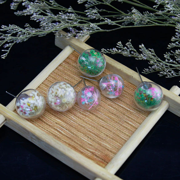 Wholesale Glass Glaze Dried Flower Drop Shape Geometric Earrings