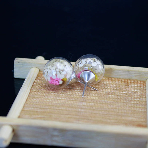 Wholesale Glass Glaze Dried Flower Drop Shape Geometric Earrings