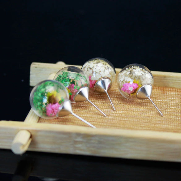 Wholesale Glass Glaze Dried Flower Drop Shape Geometric Earrings