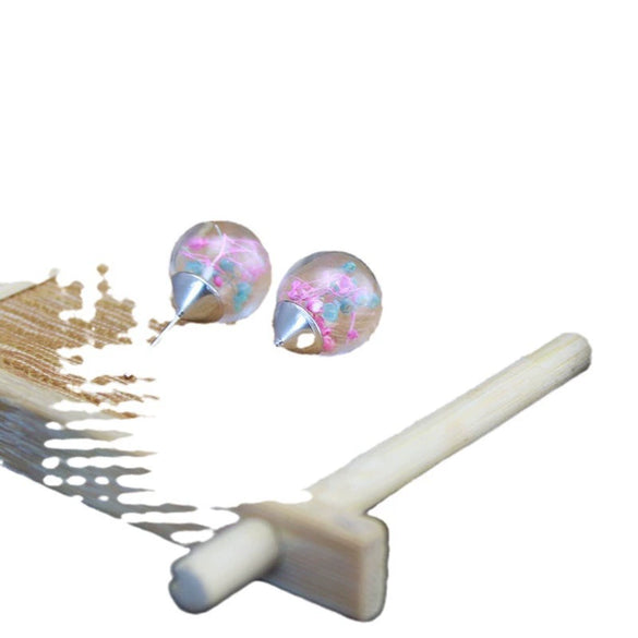 Wholesale Glass Glaze Dried Flower Drop Shape Geometric Earrings