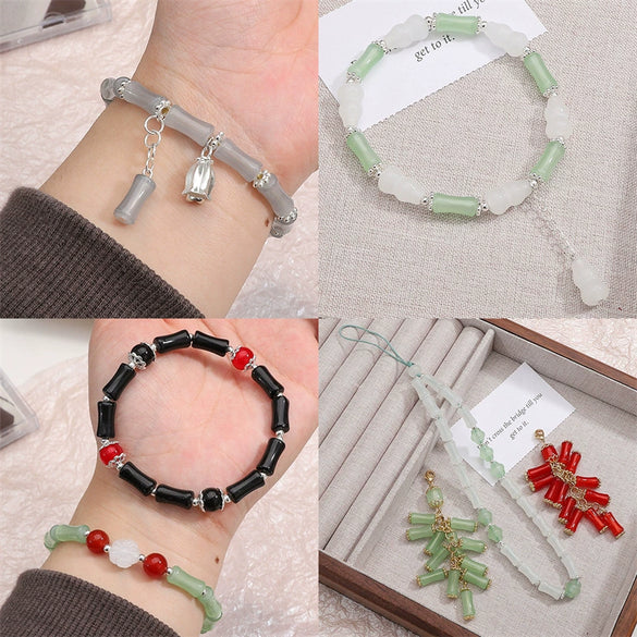 Wholesale Glass Glaze Handmade Bead String Jewelry Material For Bracelet Headdress Imitation Jade Straight Hole Bamboo Beads