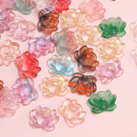 Wholesale Glass Glaze Handmade Double Hole Lotus Loose Beads For Diy Necklace And Bracelet Accessories