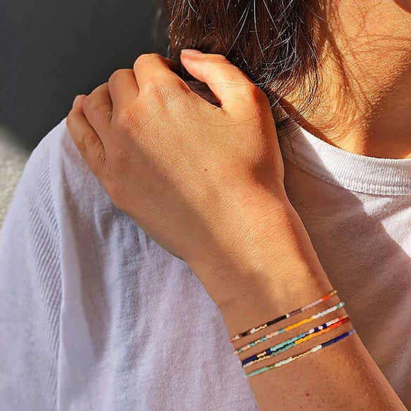 Wholesale Glass Glaze Woven Geometry Beads Bracelet For Girls