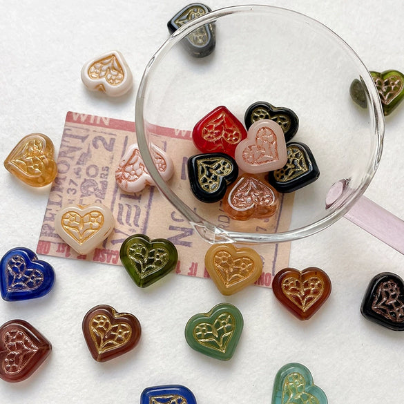 Wholesale Glass Glazed Handpainted Heart Beads For Diy Bracelet Necklace Accessories Environmentally Friendly Love Pattern