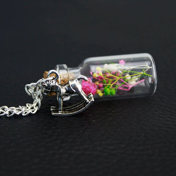 Wholesale Glass Jewelry Women's Water Wave Chain With Geometric Pattern And Drifting Bottle And Eternal Flower And Starry Daisy Pendant