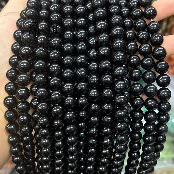 Wholesale Glass Round Loose Beads For Jewelry Polishing And Grinding Treatment Natural Black Gold Obsidian Look