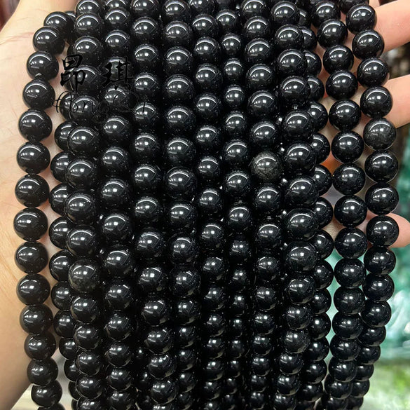 Wholesale Glass Round Loose Beads For Jewelry Polishing And Grinding Treatment Natural Black Gold Obsidian Look