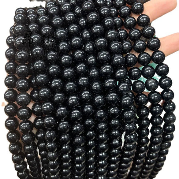 Wholesale Glass Round Loose Beads For Jewelry Polishing And Grinding Treatment Natural Black Gold Obsidian Look