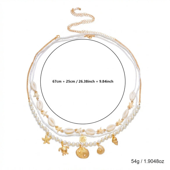 Wholesale Glass Shell Starfish Rice Bead Multilayer Waist Chain Set For Women