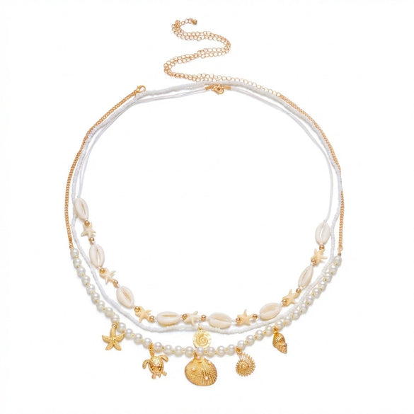 Wholesale Glass Shell Starfish Rice Bead Multilayer Waist Chain Set For Women