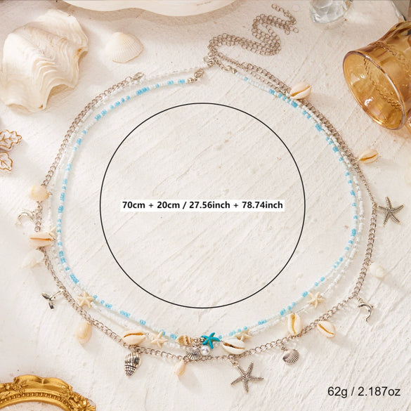 Wholesale Glass Shell Starfish Rice Bead Multilayer Waist Chain Set For Women
