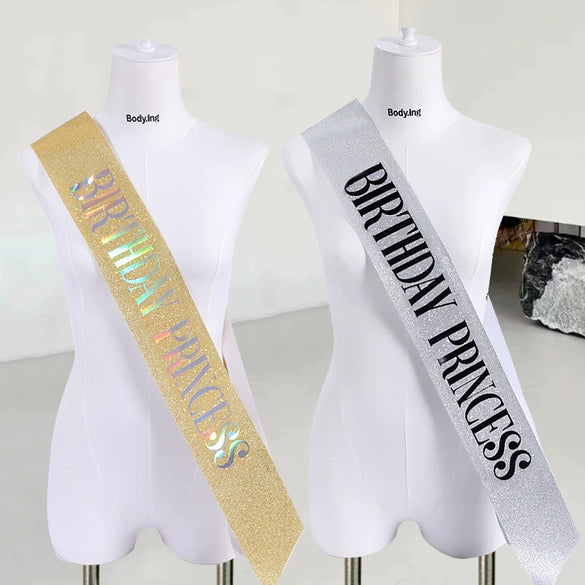 Wholesale Glitter Cloth Shoulder Strap Etiquette Belt For Birthday Party With Bronzing