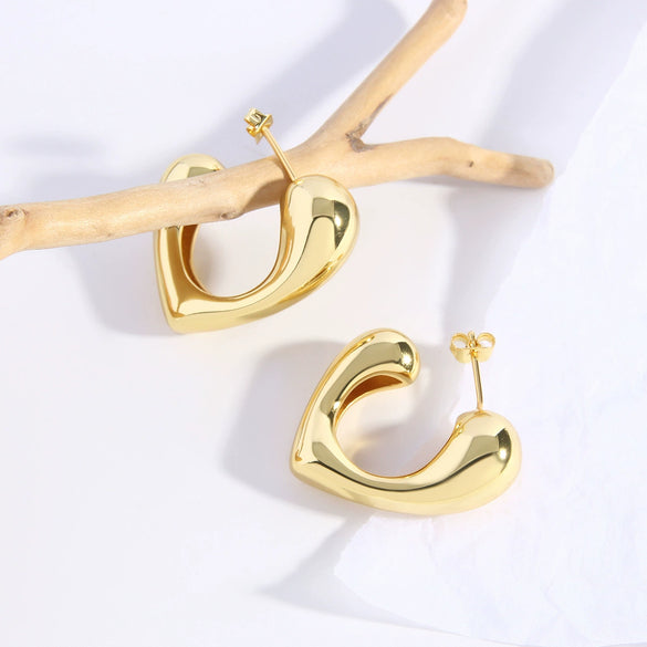 Wholesale Glossy Love Earrings Copper Heart Shape Electroplating For Women