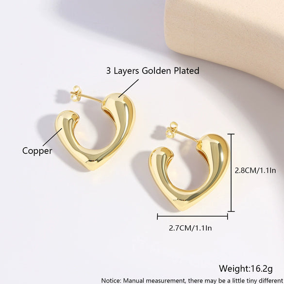Wholesale Glossy Love Earrings Copper Heart Shape Electroplating For Women