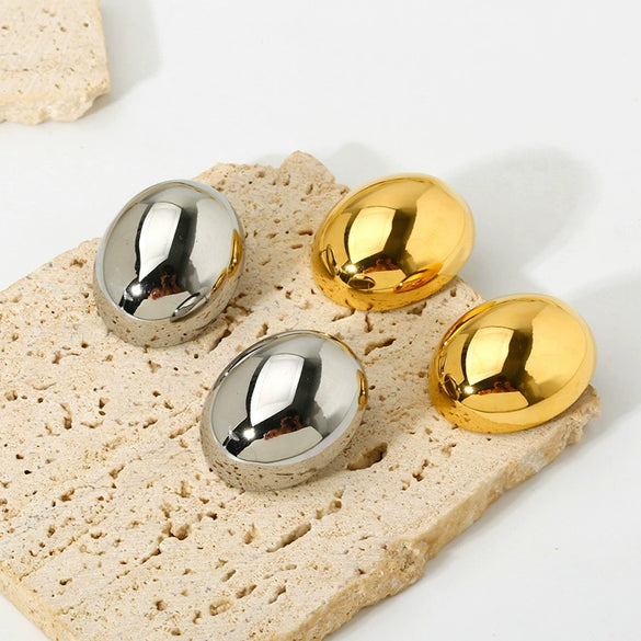 Wholesale Glossy Oval Geometric 18K Gold Plated Stainless Steel Earrings For Women