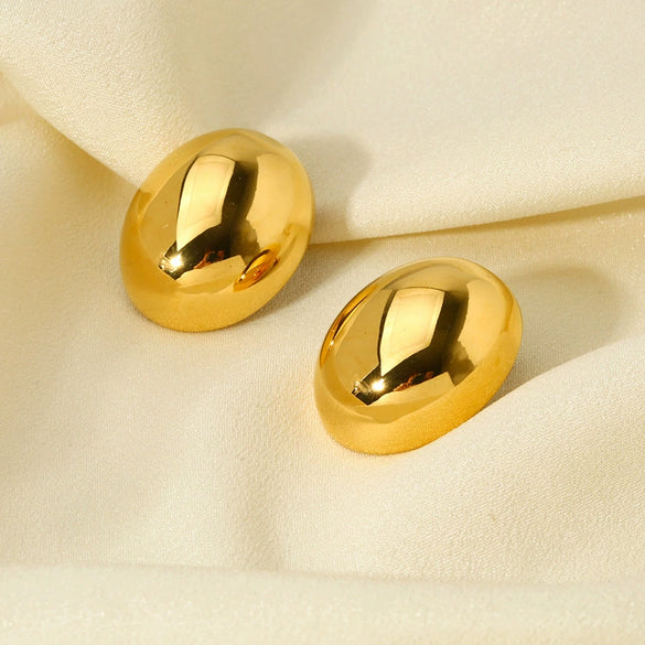 Wholesale Glossy Oval Geometric 18K Gold Plated Stainless Steel Earrings For Women