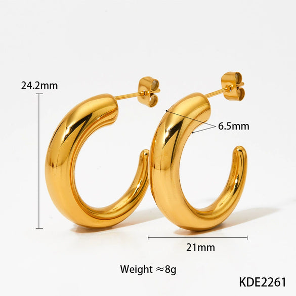 Wholesale Glossy Simple C Shaped Stainless Steel Gold Plated Geometric Earrings With Electroplating Treatment